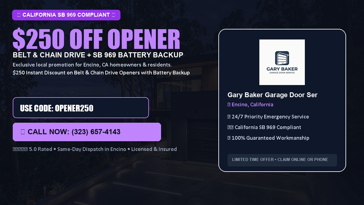 $250 OFF Smart Garage Door Opener Installation (Belt & Chain Drive with California SB 969 Battery Backup) in Encino, CA